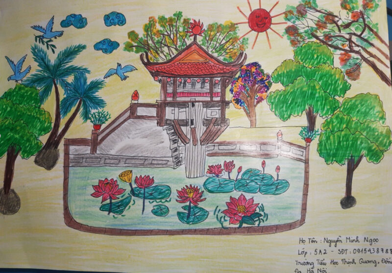 Vẽ tranh Hà Nội của em chùa một cột của học sinh lớp 5