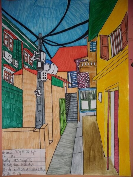 Vẽ tranh Hà Nội của em một góc đường