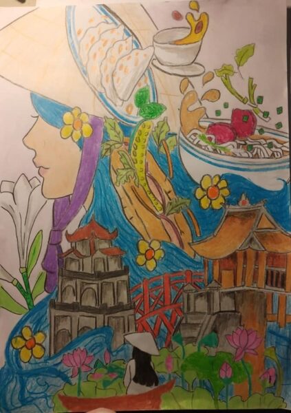 Vẽ tranh Hà Nội của em nét văn hóa, ẩm thực đặc sắc