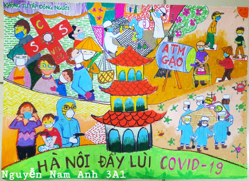 Vẽ tranh Hà Nội trong em đẩy lùi dịch bệnh