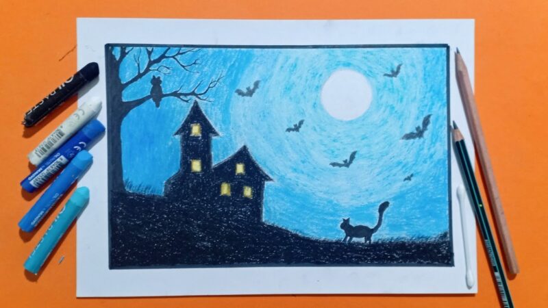 Vẽ tranh Halloween đơn giản đẹp