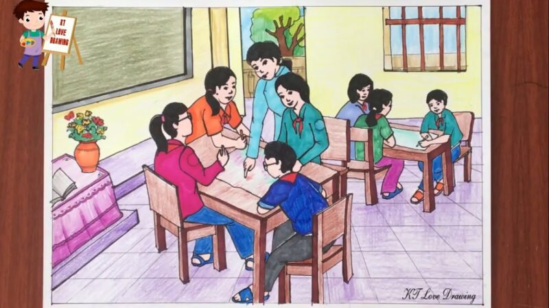 Vẽ tranh học tập trên lớp cùng cô giáo