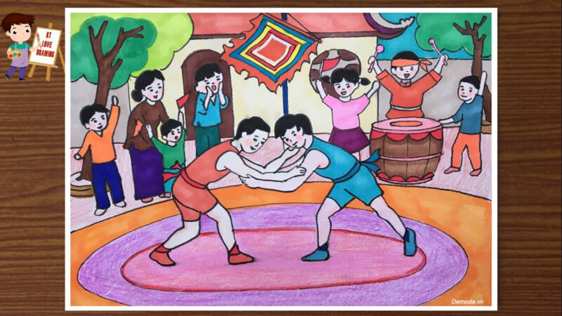 Vẽ tranh lễ hội đấu vật