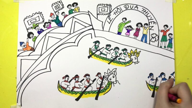 Vẽ tranh lễ hội đua thuyền