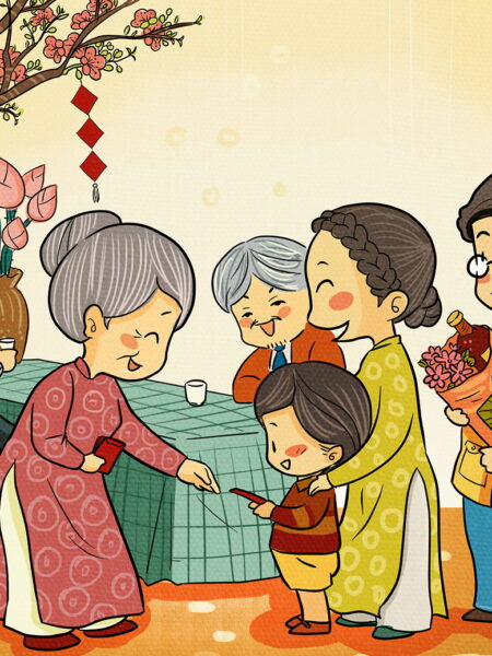 Vẽ tranh ngày tết bé nhận lì xì