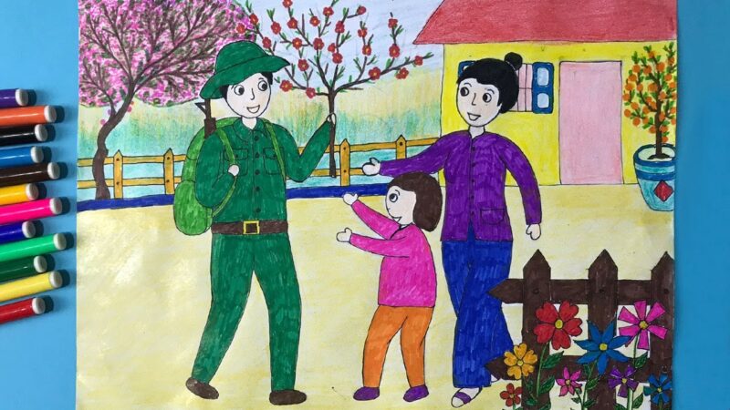 Vẽ tranh ngày tết bộ đội về nhà