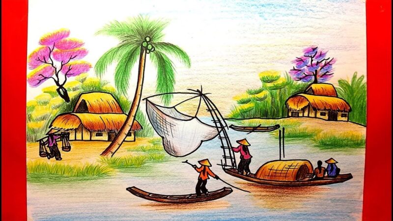 Vẽ tranh phong cảnh đánh bắt cá