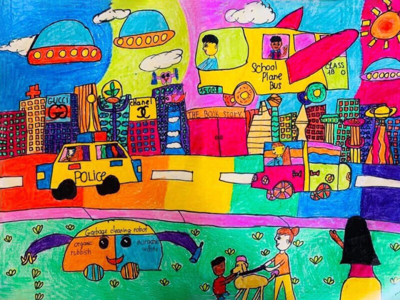 Vẽ tranh thế giới trong tương lai nhiều phương tiện hiện đại