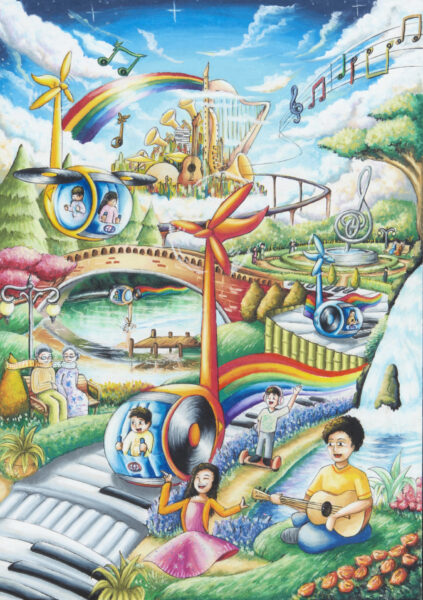 Vẽ tranh thế giới trong tương lai nơi con người hiện đại sống