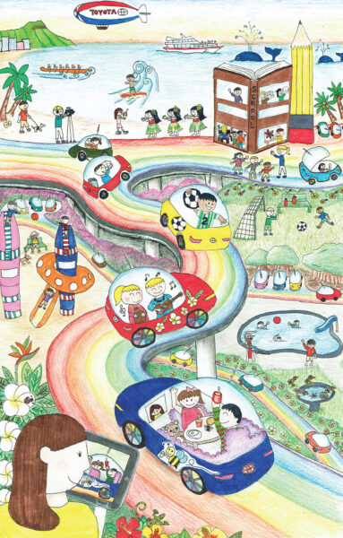 Vẽ tranh thế giới trong tương lai sinh hoạt trên xe ô tô