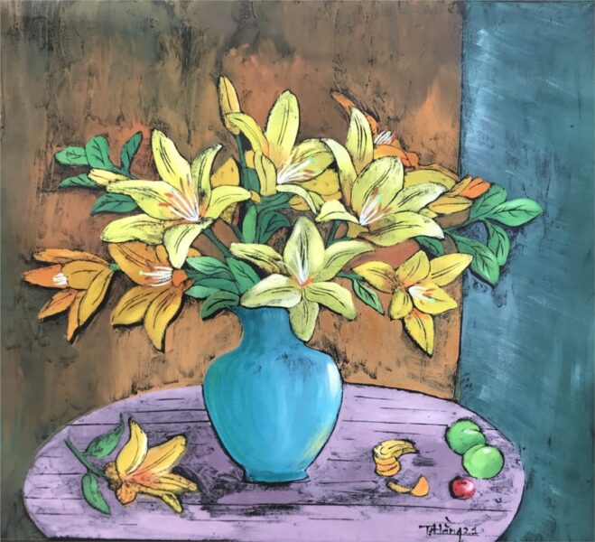 Vẽ tranh tĩnh vật bình màu xanh