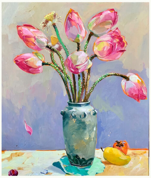 Vẽ tranh tĩnh vật hoa sen hồng