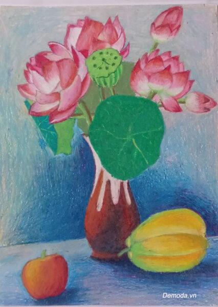 Vẽ tranh tĩnh vật lọ hoa Sen và quả Khế, táo