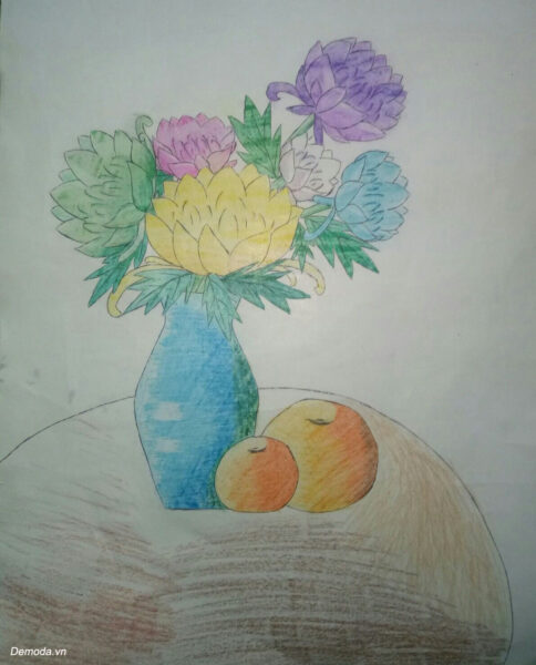 Vẽ tranh tĩnh vật lọ hoa và quả đơn giản