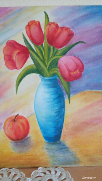 Vẽ tranh tĩnh vật quả táo và lọ hoa
