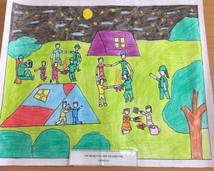 Vẽ tranh tình yêu quê hương đất nước bộ đội và dân làng