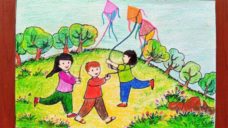 Vẽ tranh tình yêu quê hương đất nước cánh diều tuổi thơ