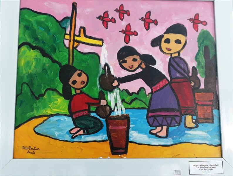 Vẽ tranh tình yêu quê hương đất nước giã gạo làm bánh