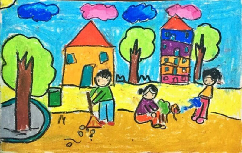 Vẽ tranh tình yêu quê hương đất nước làm sạch phố phường