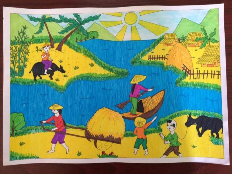 Vẽ tranh tình yêu quê hương đất nước múa lúa chín quê em