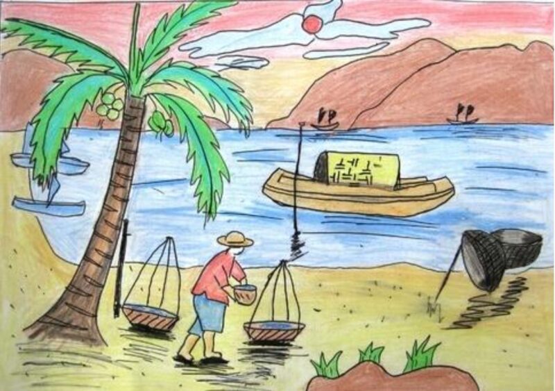 Vẽ tranh tình yêu quê hương đất nước quê em làng chài