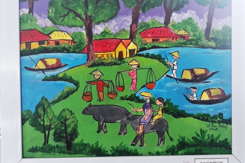 Vẽ tranh tình yêu quê hương đất nước quê em yên bình