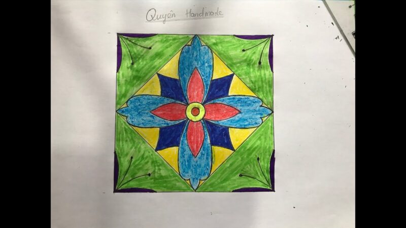 Vẽ tranh trang trí hình vuông màu xanh lá