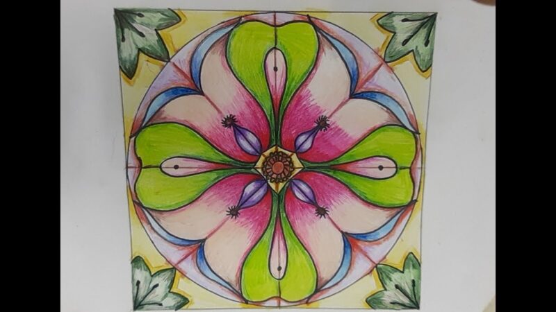 Vẽ tranh trang trí hình vuông phần lá xanh