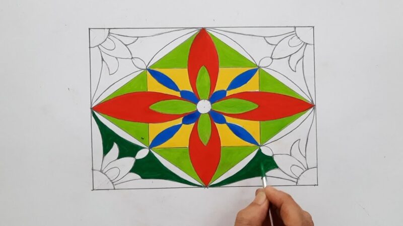 Vẽ tranh trang trí hình vuông tô xanh