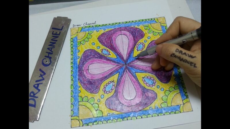 Vẽ tranh trang trí hình vuông vàng xanh