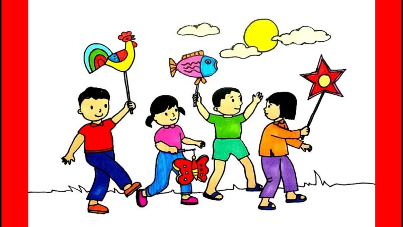 Vẽ tranh trung thu đi rước đèn