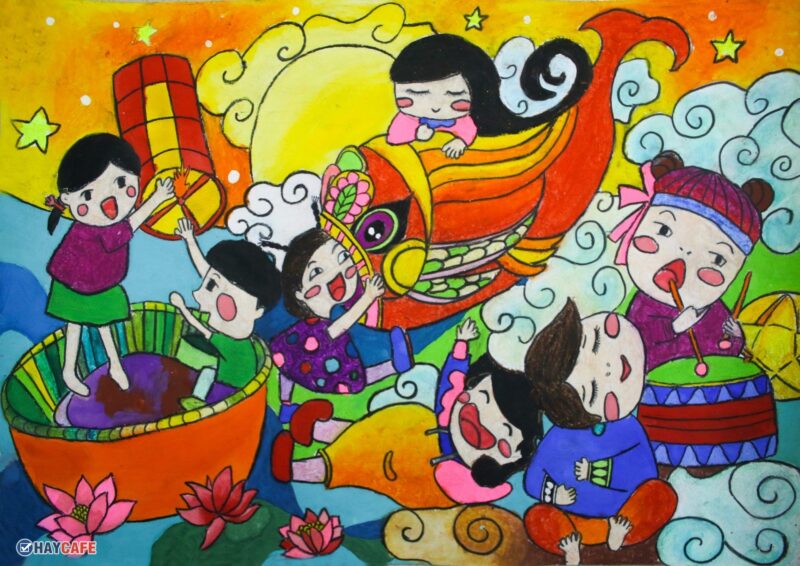 Vẽ tranh trung thu lân sư rồng