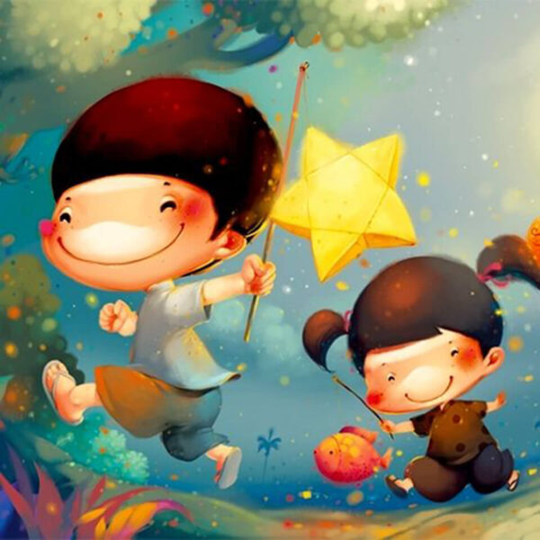 Vẽ tranh trung thu lồng đèn ngôi sao vàng