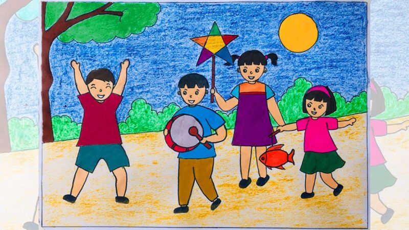 Vẽ tranh trung thu ở làng quê