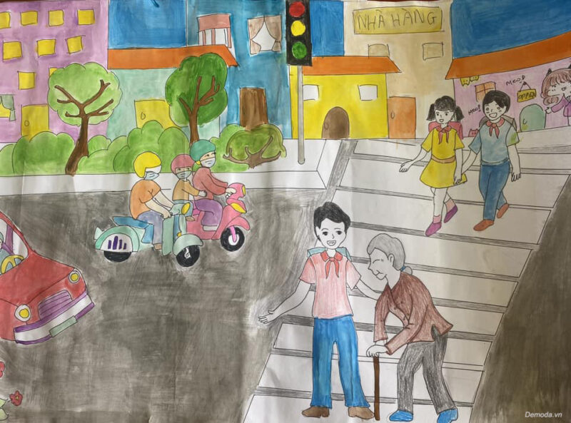 Vẽ tranh tự chọn đề tài an toàn giao thông