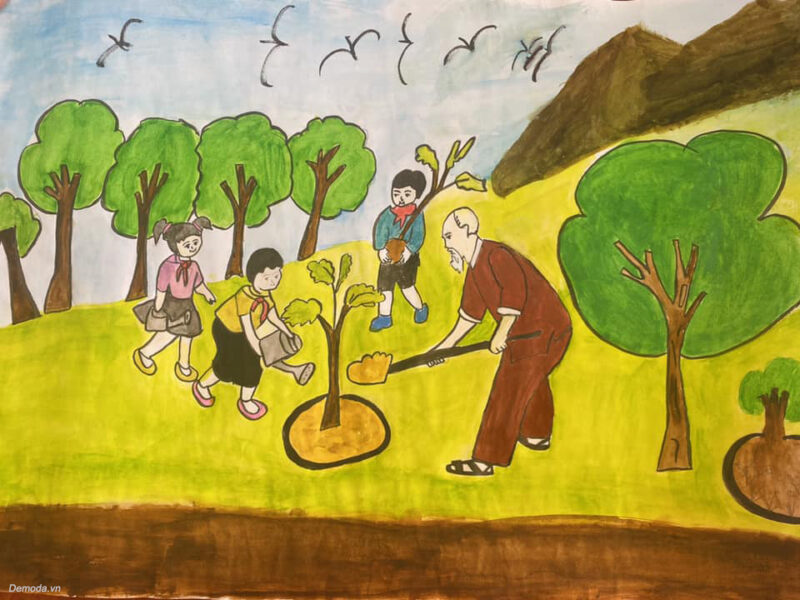 Vẽ tranh tự chọn đề tài Bác Hồ với thiếu nhi