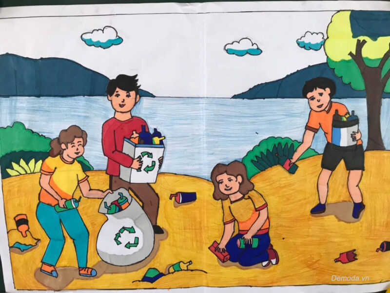 Vẽ tranh tự chọn thu gom rác thải