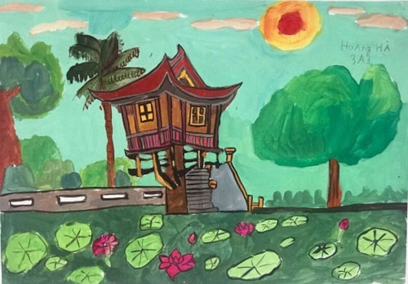 Vẽ tranh vẽ Hà Nội đơn giản với chùa một cột