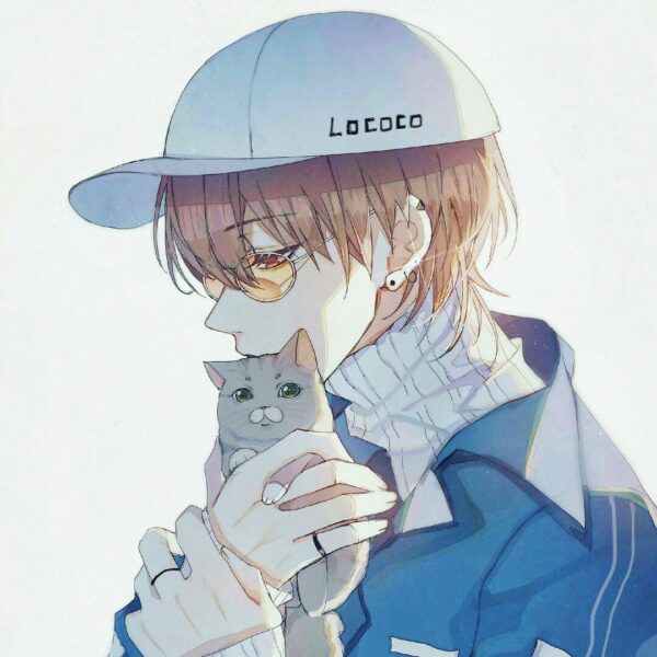Ảnh avatar cặp đôi anime ôm mèo nam