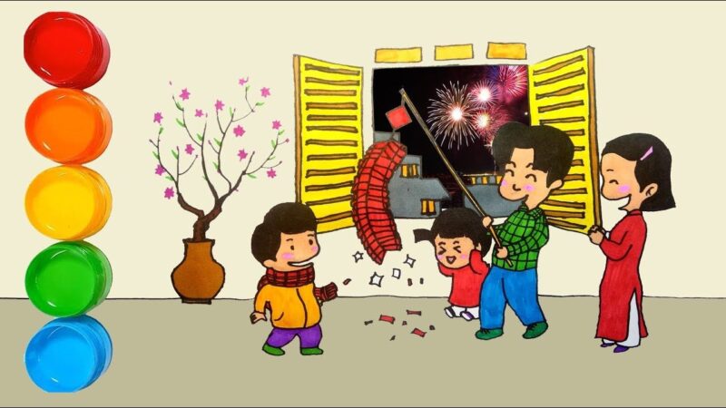 Cách vẽ pháo hoa đêm giao thừa trên giấy