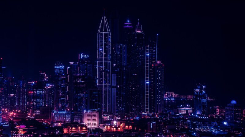 Hình ảnh buổi tối và tòa nhà cao tầng