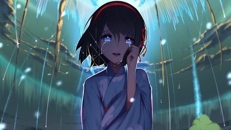 Hình ảnh hoạt hình buồn khóc dưới mưa