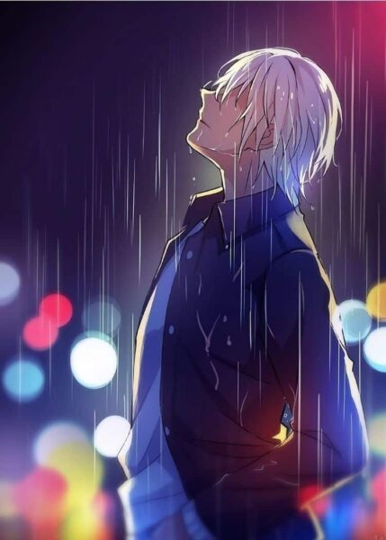 Hình ảnh hoạt hình nam cô đơn dưới mưa