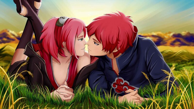 Cartoon-Bild der Liebe küssen
