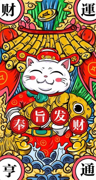 Hình nền Graffiti mèo thần tài cho điện thoại