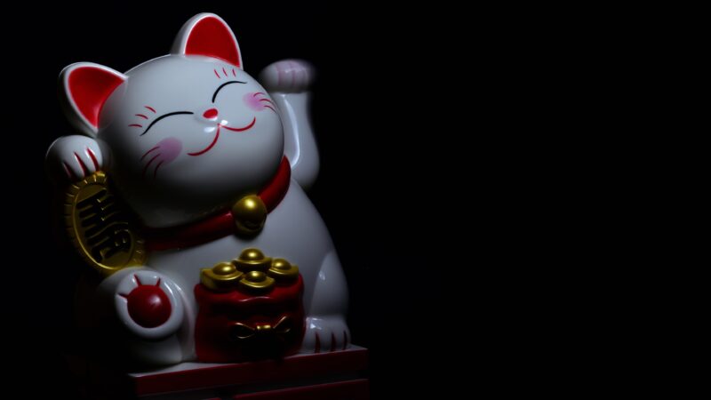 hình nền thần tài mèo may mắn nền đen