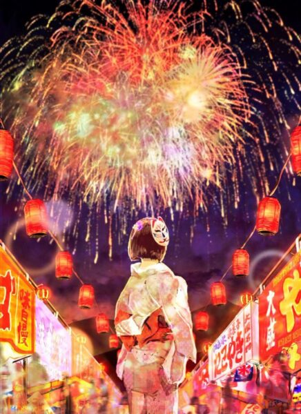 Tranh vẽ đề tài đêm giao thừa pháo hoa cực đẹp