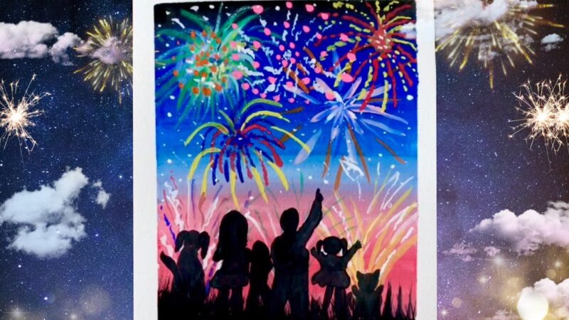Tranh vẽ đề tài đêm giao thừa pháo hoa cực độc đáo