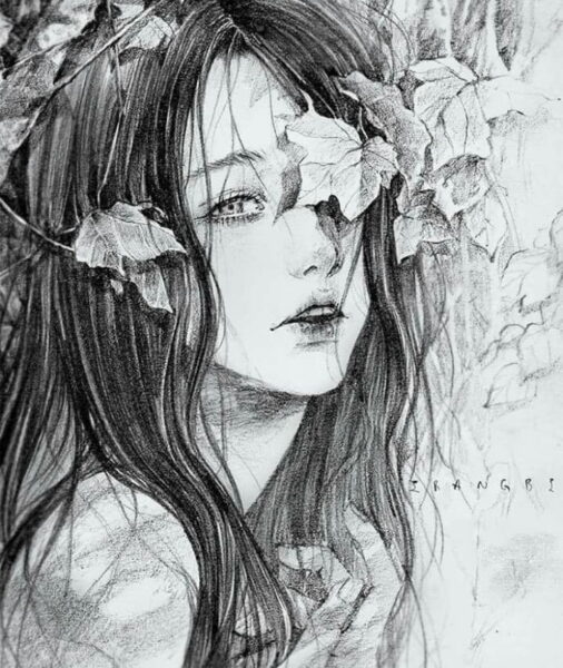 tranh vẽ đen trắng cô gái anime