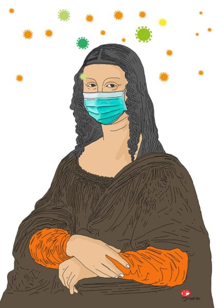 Tranh vẽ đeo khẩu trang hài hước